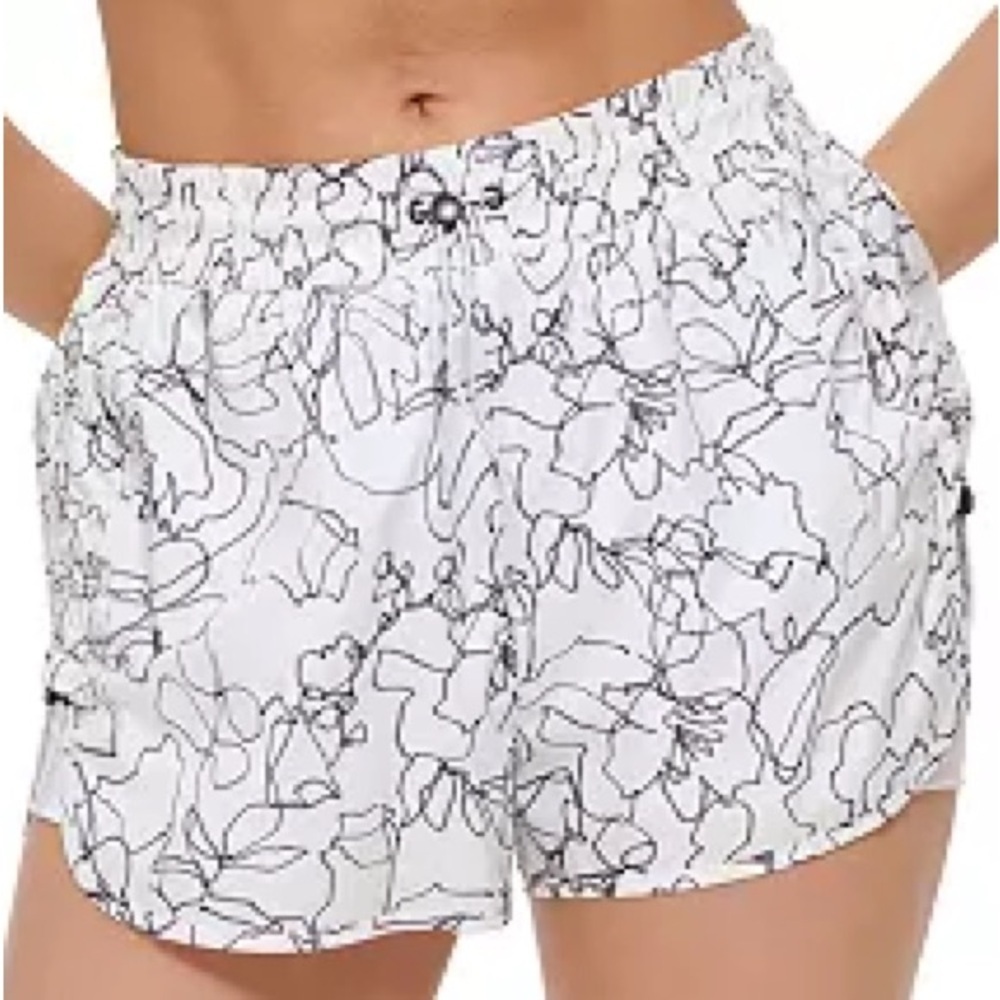 DKNY Sport Black White Printed Ruched Running Athletic Shorts DP2S4956 NWT Small